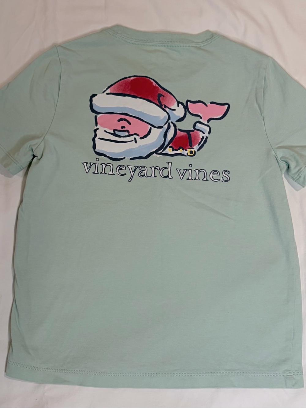 Vineyard Vines pale green Santa Whale short sleeve tee sz 7 EUC